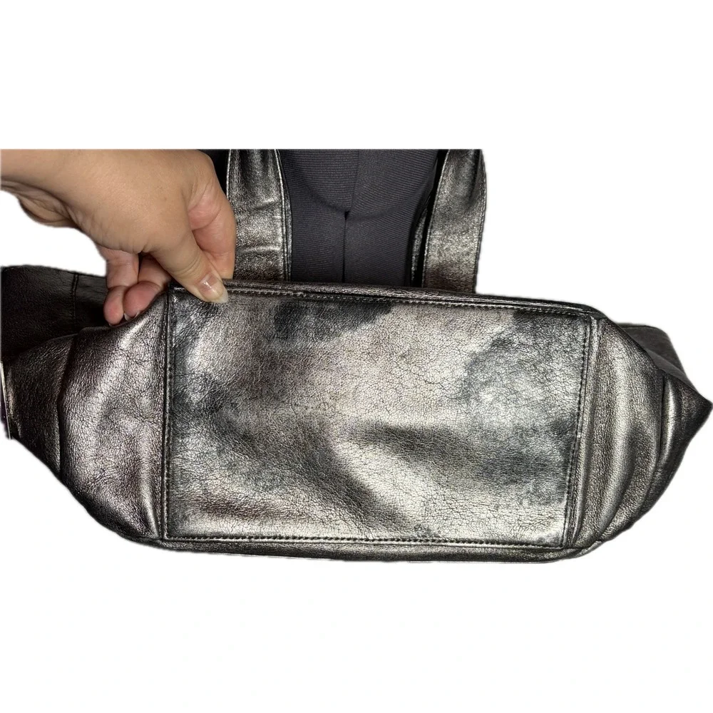 Vtg Y2K Shih Metallic Silver Leather Bag Cyberpunk Goth Punk Rock Grunge STAINED